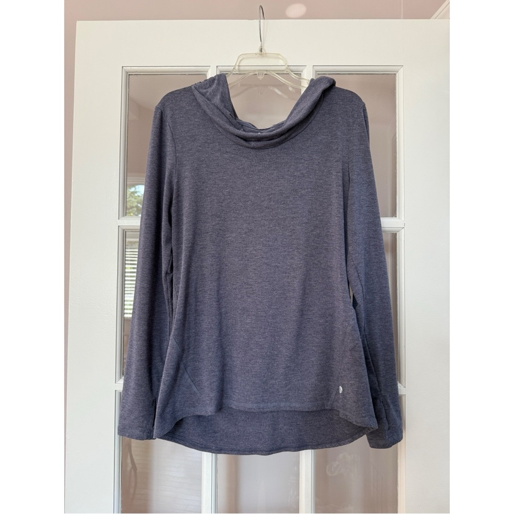 Apana Heather Blue Cowl Neck Hooded Long Sleeve Shirt